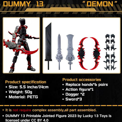 T13 Action Figure for Kids,3D Printed Titan 13 Figure with Multiple Accessories,Dummy 13 Desktop Decorative Toy(Black-red)