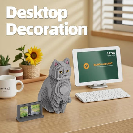 Animal Cat Adorable Pet Blue Cat Micro Building Blocks Set with Secret Hidden Storage Box Inside! Ideal Toy for Cat Lovers, Kids & Adults