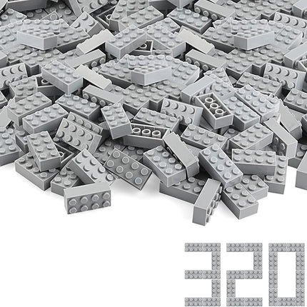 Feleph Basic Parts 320 Pieces 2x4 Light Gray Bricks Building Creative Play Blocks Set Toy Accessories Combine with Major Brick Brands (Gray Light)