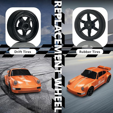 Remote Control Car RC Drift Car 2.4GHz 1:24 4WD 15KM/H High Speed Racing Sport Car with LED Lights Drifting Tire Racing Sport Toy for Adults Boys Girls Kids Gift 2Pcs Rechargeable Batteries