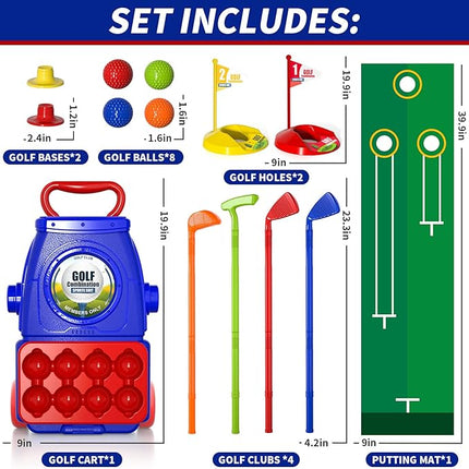 Bennol Toddler Golf Set Toys for Kids, Upgraded Kids Golf Cart Toys Sets with 4 Golf Sticks, 8 Balls and 1 Mat, Indoor & Outdoor Golf Toys for 3 4 5 6 Year Old Boys Girls Toddlers