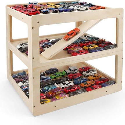 Display Case for Hot Wheels Garage & Matchbox Cars, 1/64 Scale Diecast Toy Car Garage, Storage Case for Hot Wheels, Parking Garage Diorama Toy Car Parking Car Ramp