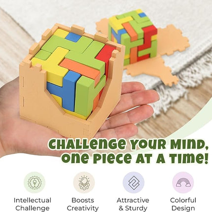 Sharp Brain Zone 3D Wooden Puzzle Cube (9Z 16T Style) | Colorful, Eco-Friendly Wooden Puzzle for Mental Stimulation, Focus, and Problem-Solving Fun | Challenging Brain Teaser for Adults and Kids