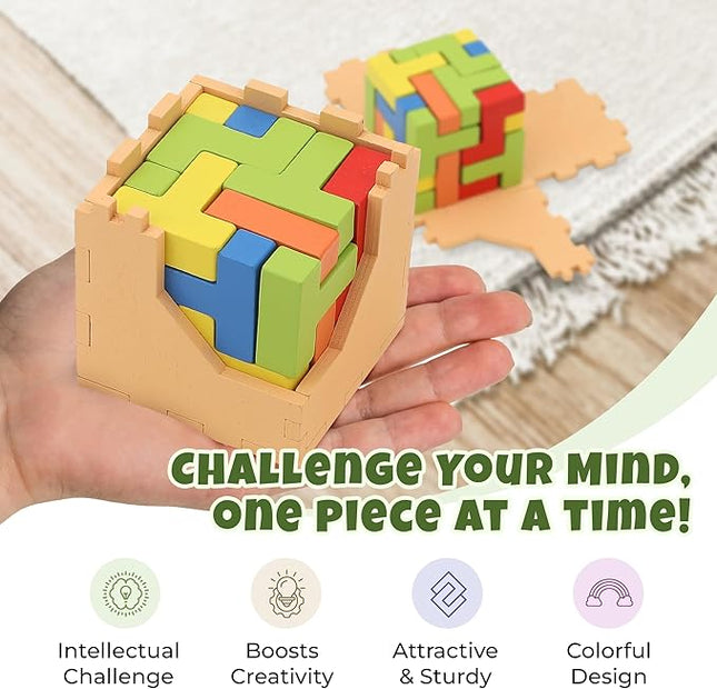 Sharp Brain Zone 3D Wooden Puzzle Cube (9Z 16T Style) | Colorful, Eco-Friendly Wooden Puzzle for Mental Stimulation, Focus, and Problem-Solving Fun | Challenging Brain Teaser for Adults and Kids