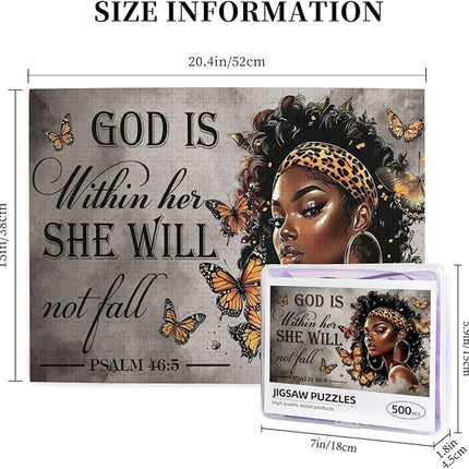 African American Jigsaw Puzzles 500 Pieces for Adults, Psalm 46:5 Bible Verse, Inspirational Black Woman Wooden Puzzle for Stress Relief & Home Decor