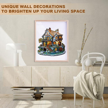 Wooden Puzzles for Adults, Wooden Jigsaw Puzzles for Adults Kids, 3D Glow Cottage Unique Shaped Wood Puzzles Adult, Creative Gifts for Friends Family Game, Home Decor(11.4 * 11.3in 185pcs)