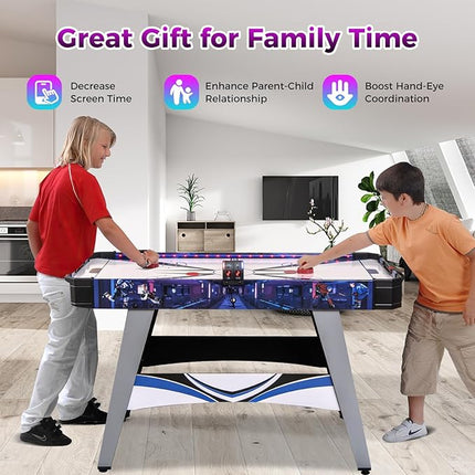 Goplus 54" Air Hockey Table, Hockey Game Table w/LED Scoreboard, Lights, 2 Pucks, 2 Pushers, Powerful 12V Motor, Indoor Powered Arcade Style Table for Kids Adults, Game Room, Home, Office