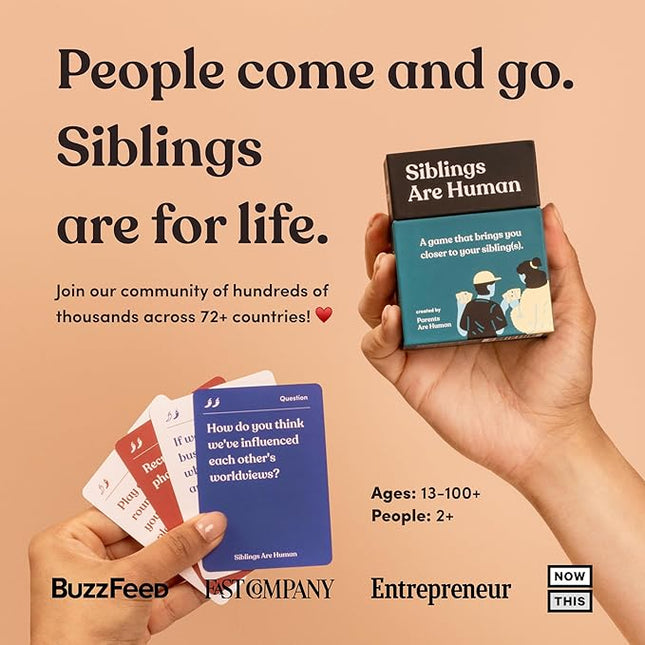 Siblings are Human | 140 Conversation Cards to Help Deepen Sibling Relationships | Card Game for Bonding & Communication | Therapy for Adults