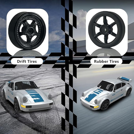 Remote Control Car RC Drift Car 2.4GHz 1:24 4WD 15KM/H High Speed Racing Sport Car with LED Lights Drifting Tire Racing Sport Toy for Adults Boys Girls Kids Gift 2Pcs Rechargeable Batteries