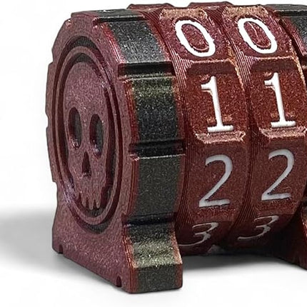 Life Counter Health Tracker for Board Games, TTRPGs, and Card Games with Skull Symbol, Compatible with MTG, 2 Red Wheels with White Numbers