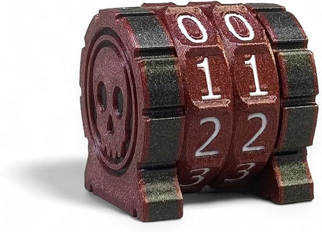 Life Counter Health Tracker for Board Games, TTRPGs, and Card Games with Skull Symbol, Compatible with MTG, 2 Red Wheels with White Numbers