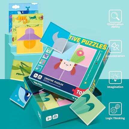 TOI Creative Puzzles for Kids 3-5, Educational Game for 3+ Year Old, Brain Teaser Jigsaw Puzzle with Game Board, Toddler Preschool Learning Activity Color Shape Cognition