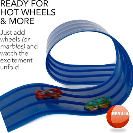 RESILIA Race Car Track Set – Compatible with Diecast Cars Like Hot Wheels & Monster Trucks Fun Toy for Kids & Toddlers, Racing Playset for Adventures, 6.5 Inch Wide x 20 Feet, 3 Lanes, Made in the USA