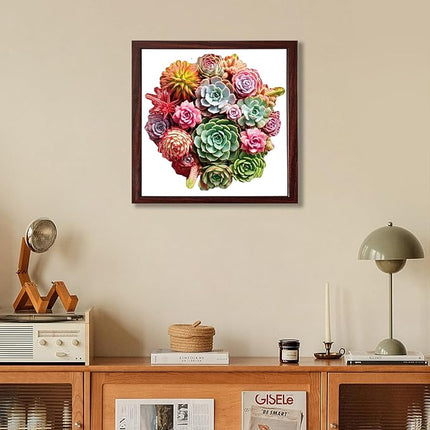 delobil Succulent Bouquet Wooden Puzzles for Adults, 500 Pieces Mandala Round Jigsaw Puzzles, Royal Size Unique Shaped Liberty Wood Puzzle Gift for Kids, Family Game 16.7'' x 16.3''