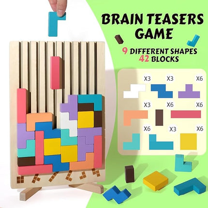 Wooden Colored 3D Russian Block Puzzle Jigsaw Puzzle Toy Montessori Educational Gift for Boys and Girls Board Game Educational Toys for Toddlers Brain Teasers for Toddlers 3-6 Years