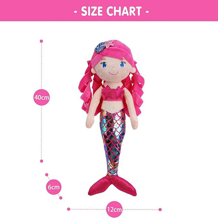 June Garden 15.5" Sparkly Mermaid Larissa - Soft Mermaid Plush Stuffed Doll Gift for Toddler Girls