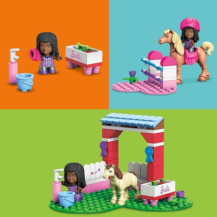Mega Barbie Horse Jumping Building Set with 73 Bricks and Special Pieces, Accessories and 1 Micro-Doll, Toy Gift Set for Ages 5 and Up
