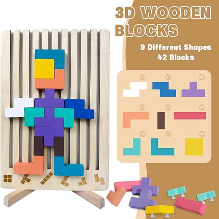 Wooden Stacking Puzzle Toy,3D Wooden Montessori Puzzles Toy,Giant Russian Block Game,Puzzle Board for Kids Jigsaw Puzzle Toddlers Brain Teasers for Kids 4-6 Years