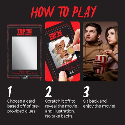 Premium Top 50 Horror Movies Scratch Off Cards - Horror Movie Gifts for Movie Night - Horror Lovers Gifts for Men & Women - Scary Movie Gifts - Horror Merch - Complete The Horror Fan Challenge
