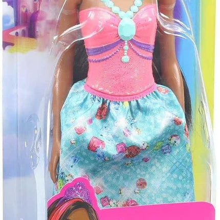 Barbie Dreamtopia Royal Fashion Doll & Accessory, Brunette with Pink Hairstreak Wearing Removable Blue Skirt & Headband