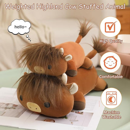 SQEQE Weighted Highland Cow Plush, Weighted Highland Cow Stuffed Animal, Cute Cow Plushies Soft Pillow Toy Gift for Kids Adults 9.8 Inch, 0.8 Lbs