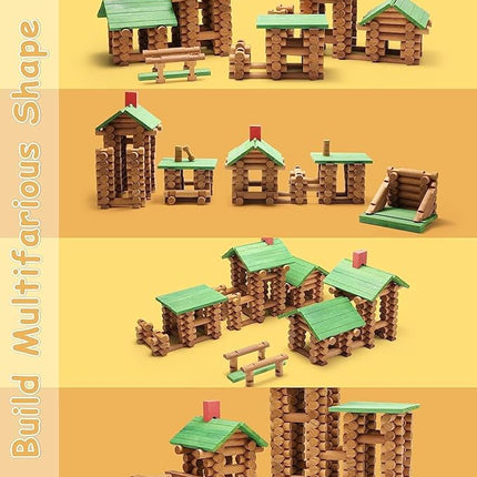 SainSmart Jr. 450 PCS Wooden Log Cabin Set Building House Toy for Toddlers, Classic STEM Construction Kit with Colorful Wood Logs Blocks for 3+ Years Old