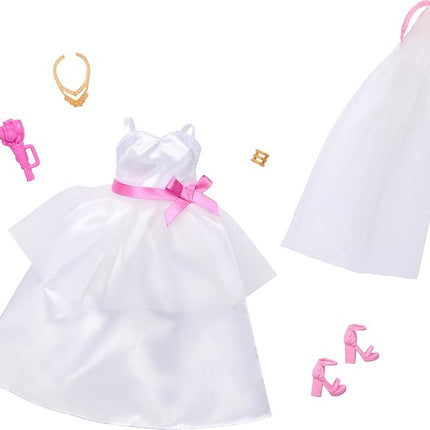 Barbie Clothes, Bridal Fashion Pack for Barbie Doll on Wedding Day, 1 Outfit with Accessories for a Complete Look