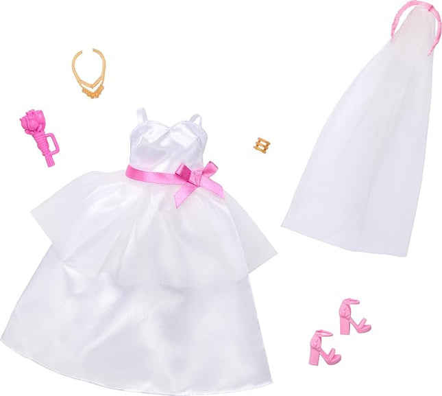 Barbie Clothes, Bridal Fashion Pack for Barbie Doll on Wedding Day, 1 Outfit with Accessories for a Complete Look