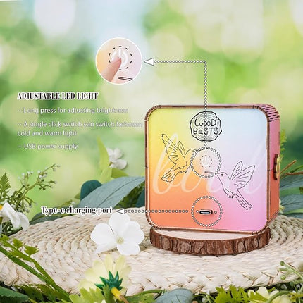 3D Puzzle Nightlight-DIY LED Light Wooden Puzzle-Art Lamp and Craft Kits for Kids and Adults-Birthday Gifts Toys-Home Desk Decor Family Game (Hummingbird)
