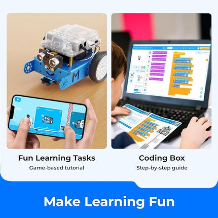 Makeblock mBot Robot Kit with Scratch Coding Box, STEM Projects for Kids Learn to Code with Scratch Arduino, Programmable Robot with 4 Programming Learning Projects, Gifts for Boys Girls Aged 8-12