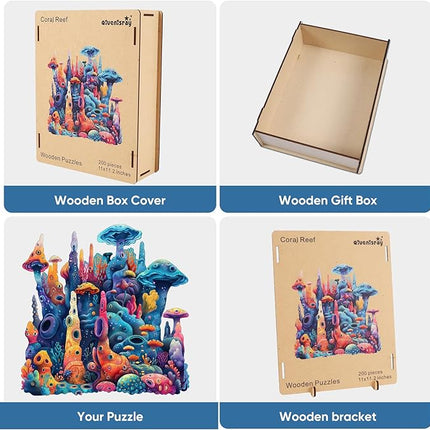 Wooden Puzzles for Adults 200 Pieces, Coral Ocean Jigsaw Puzzles, Unique Shape Adult Puzzles, Irregular Wood Puzzles Creative Gift for Adults Family Game(11x11.2 in)