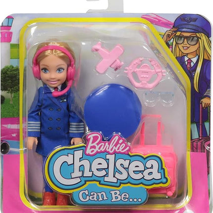 Barbie Chelsea Can Be Playset with Blonde Chelsea Pilot Doll (6-in), Luggage, Headset, Cockpit Wheel, Mini Plane, Glasses, Great Gift for Ages 3 Years Old & Up