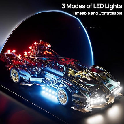 1:14-Scale RC Car Model Kit - Black-and-Gold Retro Supercar with APP Control, LED Lights, and Functional Scissor Doors for Creative Teens and Adult Hobbyists (1314 Pieces)