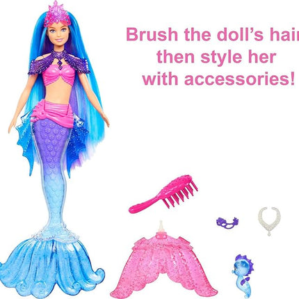 Barbie Mermaid Power Doll Set, Barbie "Malibu" Fashion Doll with Seahorse Pet & Accessories, Mermaid Toy with Interchangeable Fins