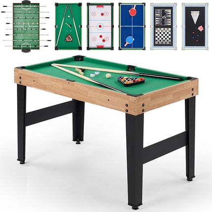 10-in-1 Foosball Table 48" Combo Game Table Ping Pong Table Air Hockey Table Pool Table Soccer Foosball All in One with Accessories for Indoor Outdoor Game Rooms and Family Game