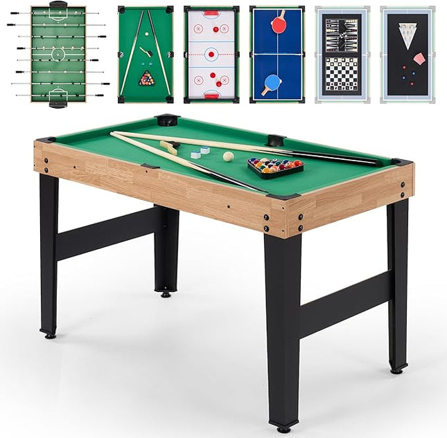 10-in-1 Foosball Table 48" Combo Game Table Ping Pong Table Air Hockey Table Pool Table Soccer Foosball All in One with Accessories for Indoor Outdoor Game Rooms and Family Game