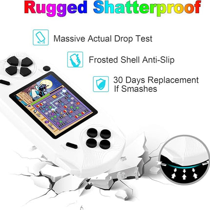 16 Bit Handheld Games for Kids Adults 3.0'' Large Screen Preloaded 100 HD Classic Retro Video Games USB Rechargeable Seniors Electronic Game Player Birthday Xmas Present (White)