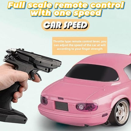 LD1804 RC Drift Car 1:18 Scale Mini MX-5 RWD 2.4GHz Miata RC Vehicles with Gyro and LED Lights for Adults Hobby Toys (Pink)