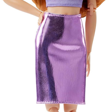 Barbie Looks Doll, Collectible No. 20 with Red Hair & Modern Y2K Fashion, Lavender Top & Faux-Leather Skirt with Knee-High Boots