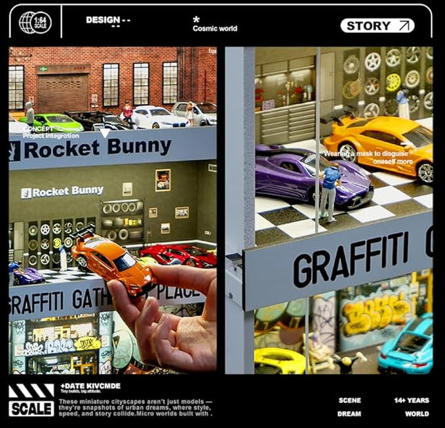 Display Case for Hot Wheels: Stackable Parking Garage for 1/64 Scale Matchbox Toy Car, FoamBoard Storage for Monster Trucks with LED Light and Acrylic Cover, 2025 Upgraded Red Bricks