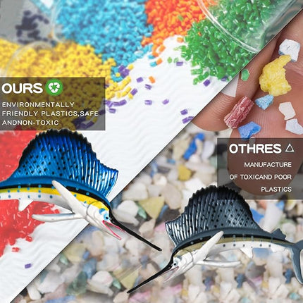 10PCS Mini Ocean Animals Sharks Fish Creatures Educational Sea Science Toy Set - Animal Figurines, Sailfish Figure - Bulk Kids Birthday Gift