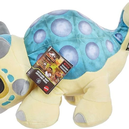 Mattel Jurassic World: Camp Cretaceous Plush Baby Dinosaur Bumpy with Sound, 15-inch Floppy Soft Toy Ankylosaurus with Weighted Feet
