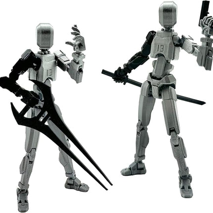 3D Printed 5.54-inch Multi-Jointed Action Figures Dummy13, Full Body Mechanical Movable Toy, Multiple Accessories, Hand Painted Figure, Desk Decoration, Creative Gifts (Z-Black Hand)