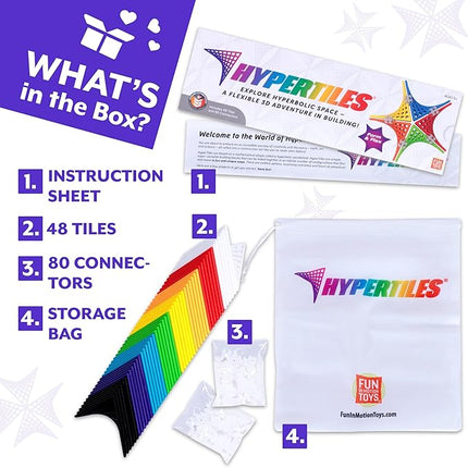 HyperTiles Hyperbolic Building Toy - 3" x 3" STEM Educational 3-Dimensional Adventure: 48 Tiles & 80 Connectors for Logic & Creativity - Infinite Shapes that Flex and Hinge - by Fun In Motion Toys