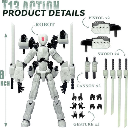 (Assembly Completed) 8 inch T13 Action Figure Set,T 13 Action Figure Multi-Articular Mobile Robot Nova T-13,Desktop Decorations for Game Lovers Toys (Luminous Blue)