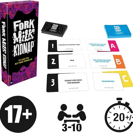 Hasbro Gaming Fork Milk Kidnap Game for Adults Only, an Adult Party Game of Questionable Choices, Ages 17+, for 3 to 10 Players, Hilarious NSFW Card Games