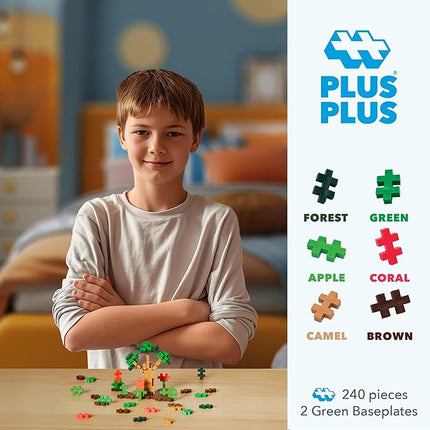 PLUS PLUS 240 Piece Interlocking Building Blocks for Kids, Open Ended Connecting Toys, STEM Bin Mini Manipulatives - Jungle Mix Play Tube & Baseplate