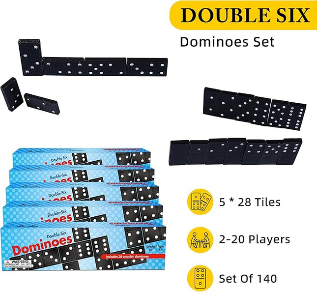 Offelec Dominos Set for Adults – 140pcs Dominoes Set - Classic Board Games, Double 6 Dominoes Family Games for Adults - Double Six Standard Dominos Set 5 * 28 Tiles, Travel-Friendly Domino Set