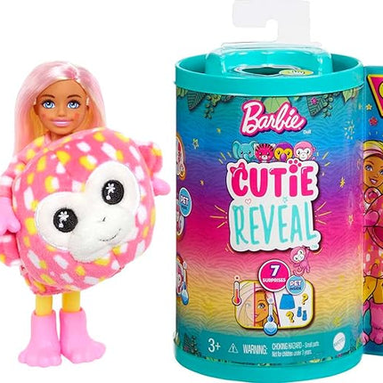 Barbie Cutie Reveal Chelsea Small Doll, Jungle Series Monkey Plush Costume, 7 Surprises Including Mini Pet & Color Change