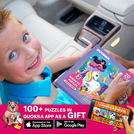 QUOKKA Magnetic Toddler Puzzles Ages 2-4 – 20 Pieces Kids Puzzles Ages 3-5 – Travel Games and Toys for Kids 4-6 Girls – Car Airplane Road Trip Activities with Unicorn, Princesses, Fairies and Mermaids